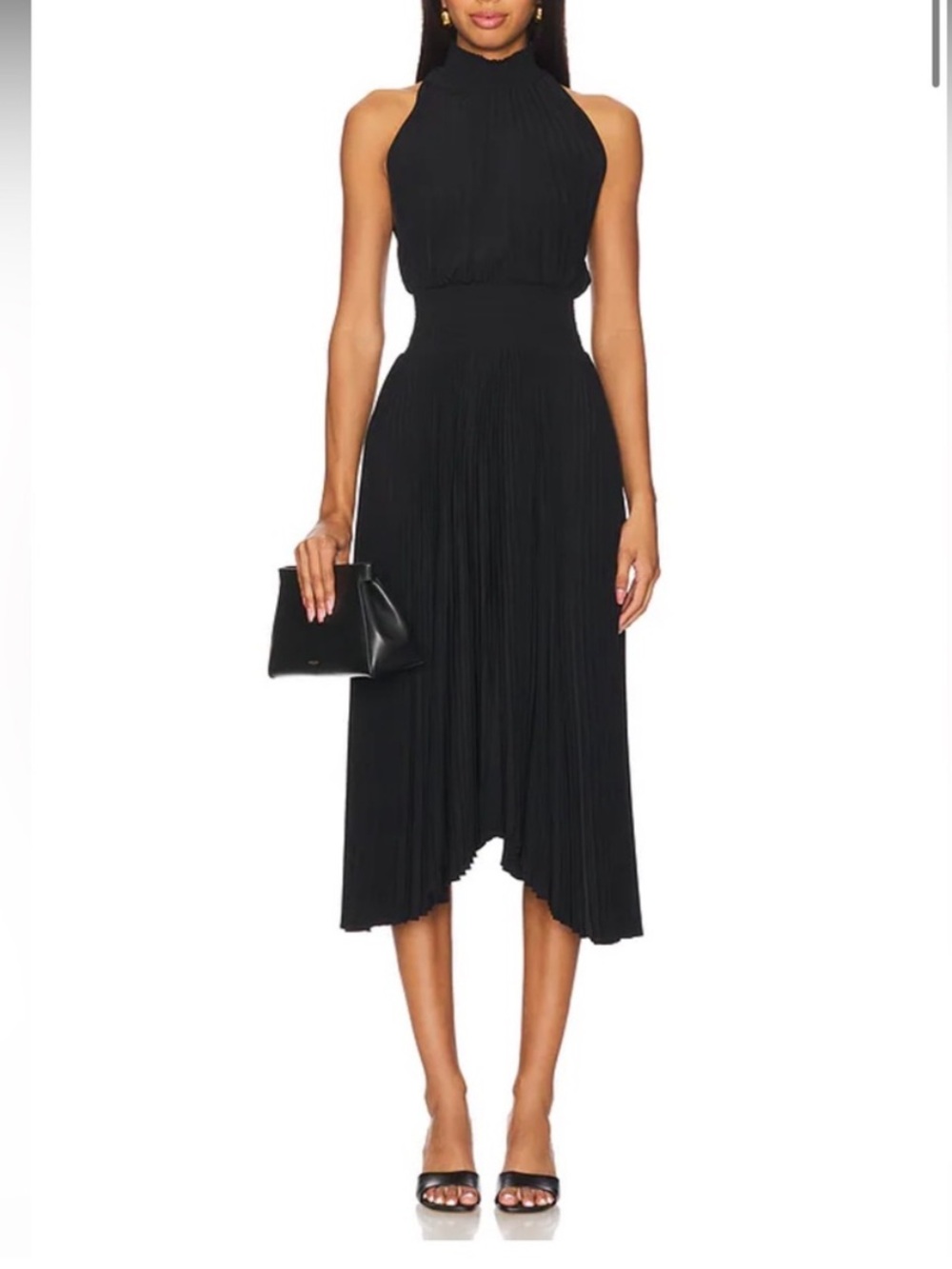 A.L.C. Black Pleated Halter Midi Dress